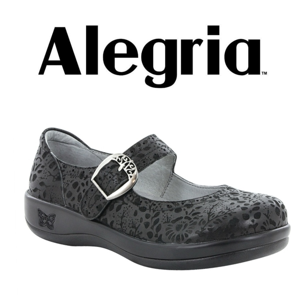 EUC - Alegria Kourtney Delicut Black Mary Jane Floral Leather Shoes - Size 7